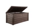 Keter deck box, 150 gallon, resin, lockable, hydraulic pistons