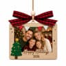 Personalized photo Christmas ornament 2026, wooden, plaid bow