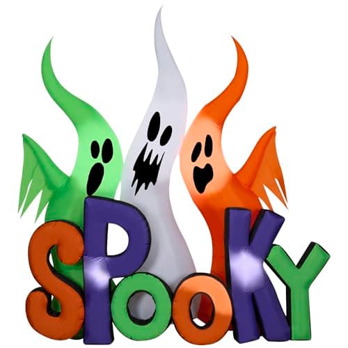 Gemmy Halloween inflatable ghosts with sign, 8 ft