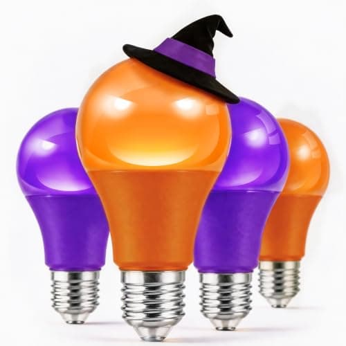 L LOHAS orange and purple A19 LED bulbs, 4 pack, dusk-to-dawn sensor