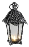 Crazy Bonez gothic skull lantern, 12 in, battery LED, black and silver bone