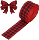 GWHOLE wired ribbon, 2.5 in x 25 yards, red and black plaid