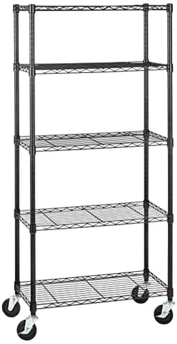 Amazon Basics 5-shelf rack with casters, 300 lb per shelf