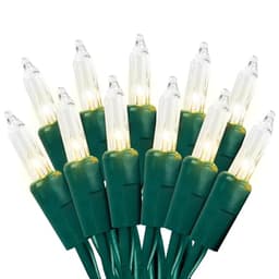 Incandescent mini lights, 100 count, 21 ft, green wire, UL certified