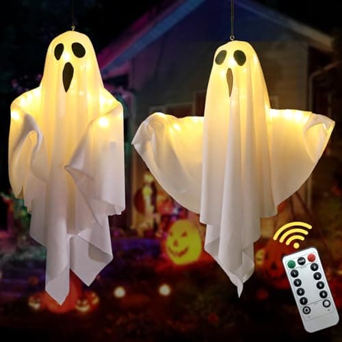 Lifnatty hanging ghost lights, 2 pack, remote and timer