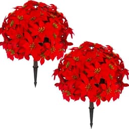 Daynight artificial poinsettia plants with stakes, 24 in, 2 pieces