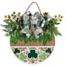 idyllic St. Patrick's Day wood door wreath, 14 in, shamrock carving, berries, bow