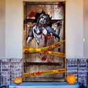 Blulu Halloween door cover, 6 x 3 ft, horror poster with warning sign