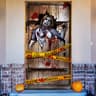 Blulu Halloween door cover, 6 x 3 ft, horror poster with warning sign