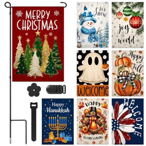 Flutesan seasonal garden stand with flags, 9 pieces, 12 x 18 in