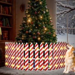 Sasylvia wooden Christmas tree picket fence with LED string, 24 x 142 in