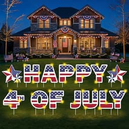 God Bless America 4th of July yard sign, LED light, with stakes
