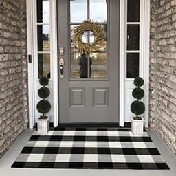 Buffalo plaid outdoor rug, 27.5 x 43 in, washable cotton