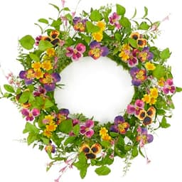 AMF0RESJ pansy and daisy spring wreath, 20 in