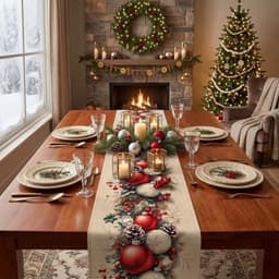 YOPINCO Christmas table runner, 13 x 72 in, baubles and pine cones