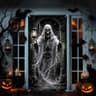 Skeleton ghost Halloween door cover, 35.5 x 70.9 in