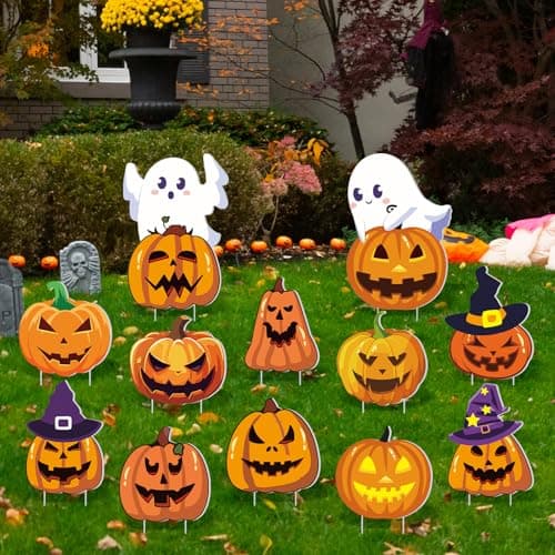 Amyhill Halloween yard signs, 12 pieces, 24 stakes, pumpkins and ghosts