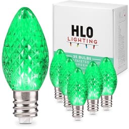 Holiday Lighting Outlet faceted C7 LED bulbs, green, 25 pack
