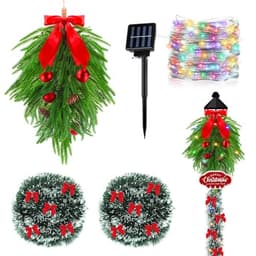 Yuntau lamp post Christmas decor, 5 pieces, 50 solar LEDs, with sign