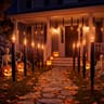 Abeja pathway lights, 10 stakes on 19.5 ft, plug-in flicker flame candles