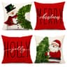 Red Christmas pillow covers, 18 x 18 in, set of 4, snowman, wreath, Santa and tree