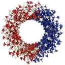 Patriotic wreath, 22 in, red, white and blue with iron star accents