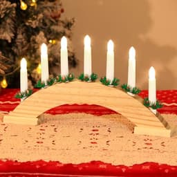 Lewondr Swedish candelabra wooden candle bridge light, wood finish