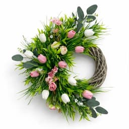 Tulip and lavender spring wreath, 24 in, pink and white