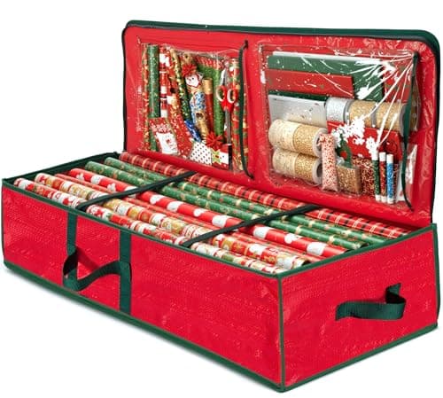 ZOBER gift wrap organizer, fits 40 in rolls, 24 rolls, ribbon pockets