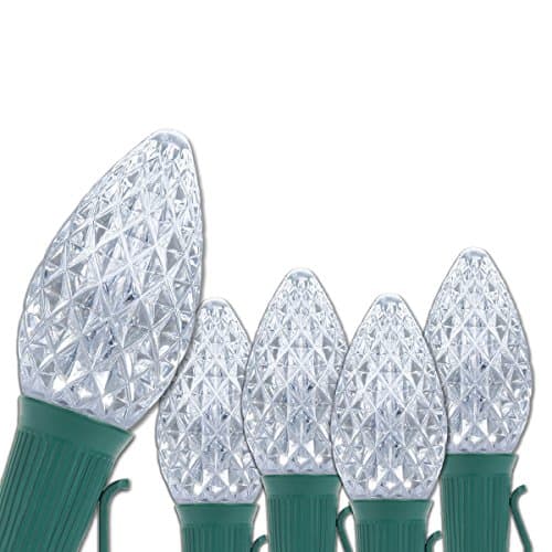Wintergreen Lighting C7 OptiCore LED, 25 bulbs, 25 ft, cool white, green wire
