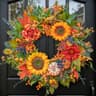 Fall wreath, 24 in, pumpkins, sunflowers, berries and maple