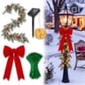 Knitgrip lamp post Christmas set, 6 ft garland, 20 in bow, 16 ft solar LED