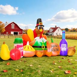Thanksgiving inflatable turkey on a pumpkin, 8 ft, built-in LED