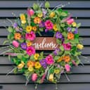 Pinkpuii spring wreath, 24 in, tulips and welcome sign