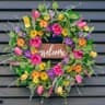 Pinkpuii spring wreath, 24 in, tulips and welcome sign