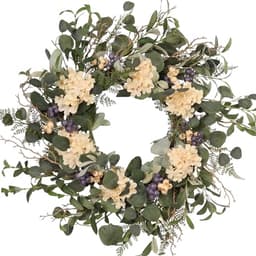 Pudate eucalyptus and hydrangea wreath, 22 in, UV resistant