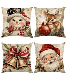 SEGXCFL vintage Christmas pillow covers, 18 x 18 in, set of 4