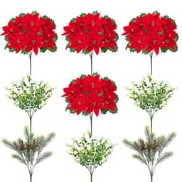 Artificial poinsettia flowers, 14 in, 9 pack, UV resistant