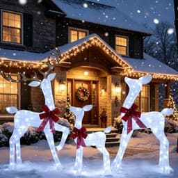 3D lighted deer family, 3 pieces, 4.3 ft, 180 cool white LEDs