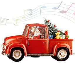 Lighted red truck musical snow globe, 11.3 in