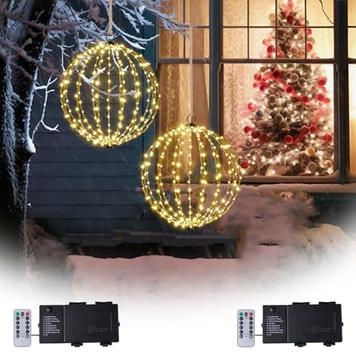 Prelit outdoor Christmas ball lights, 16 in, 208 LED, 2 pack