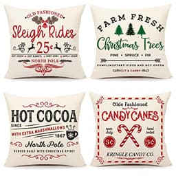 4TH Emotion farmhouse Christmas pillow covers, 18 x 18 in, set of 4