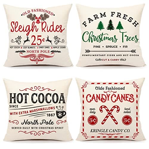 4TH Emotion farmhouse Christmas pillow covers, 18 x 18 in, set of 4