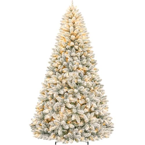 Hykolity snow flocked tree, 7.5 ft, 1,446 tips, 450 lights