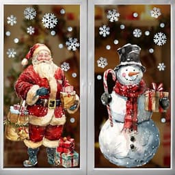 Ivenf extra large Christmas window clings, 2 sheets, Santa and snowman