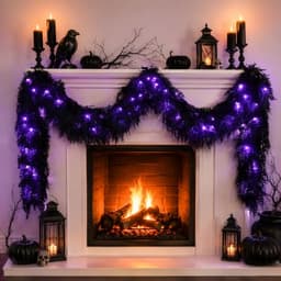 Black cedar pine Halloween garland, 9 ft, lit, timer