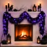 Black cedar pine Halloween garland, 9 ft, lit, timer