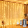 300 LED dimmable curtain lights, 9.8 x 9.8 ft, remote and timer