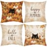 Black cat and pumpkin fall pillow covers, 18 x 18 in, 4 pieces, linen blend