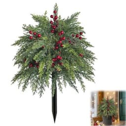 Cedar Christmas urn fillers with pine cones and red berry, unlit